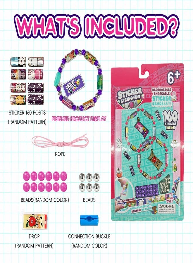 PATPAT®DIY Sticker Rolls Bracelet for Girls 160Pcs Cartoon Stickers Included, DIY Sticker Bracelet Making Kit with Spacer Beads & Charms, Stickers Bracelet Making Kit, Children's Day Gift,Multi Color - Image 2